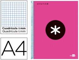 Cuaderno espiral Liderpapel Antartik A-4 tapa forrada 120h micro 100g c/5mm. color rosa flúor